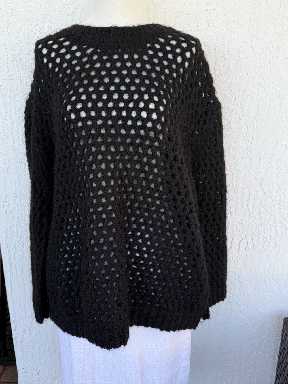 Vintage Irish Wool,Alpacha BlendBlack Open-Knit Crewneck Sweater XL - Picture 9 of 14